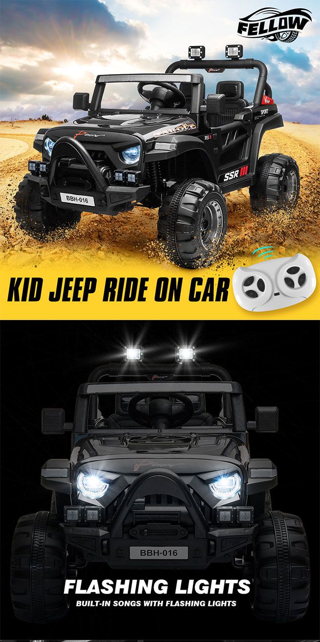 Electric Ride On Car Vehicle Off Road Toy Jeep Truck for Kids Children with Parental Remote Control MP3 Flashing Lights Dual Openable Door 2.4G