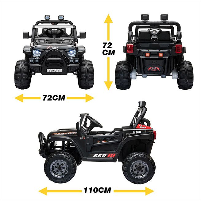 Electric Ride On Car Vehicle Off Road Toy Jeep Truck for Kids Children with Parental Remote Control MP3 Flashing Lights Dual Openable Door 2.4G