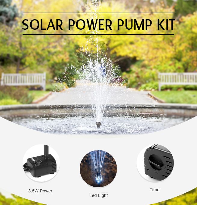3 5w Solar Power Fountain Water Pump Kit Timer Led Light Garden Pond 3 5w Solar Power Fountain Pond Pool Water Feature Pump Kit With Timer