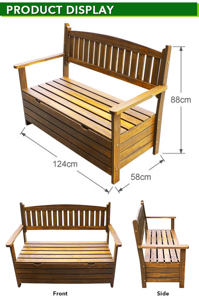 Details About Wooden Bench Storage Box Timber Chair Garden Outdoor Furniture 2 Seat Chest