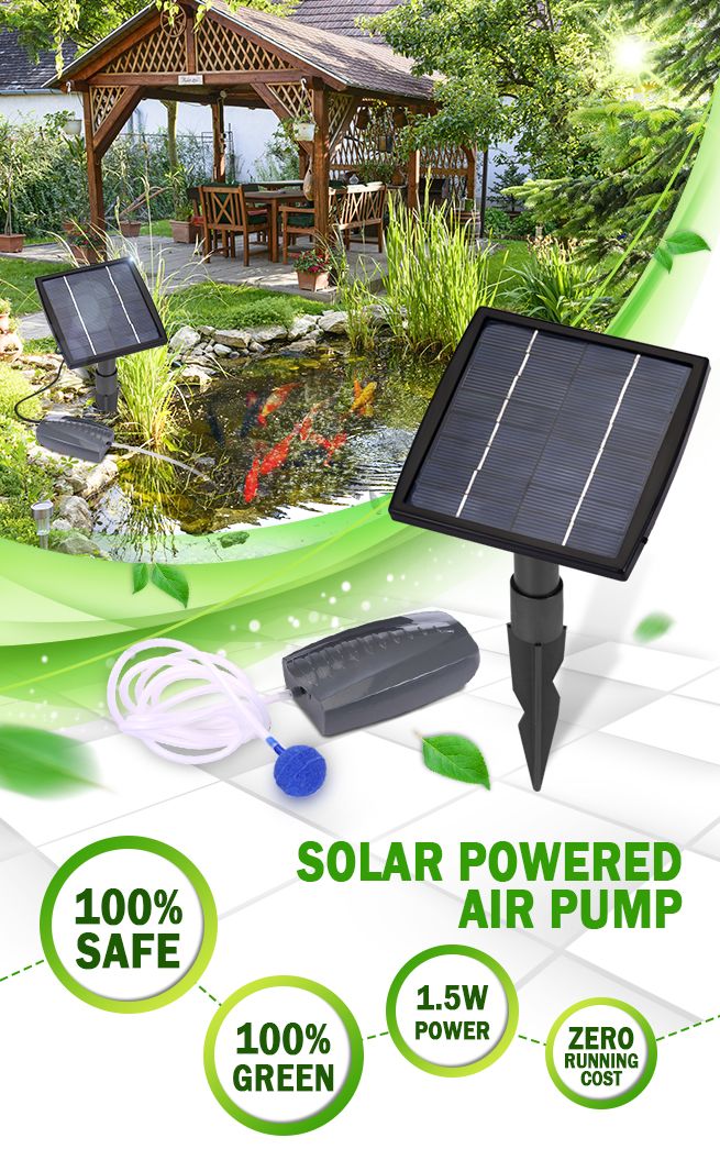 1.5W Solar Powered Panel Air Pump Garden Pool Water Air Oxygenator Pond